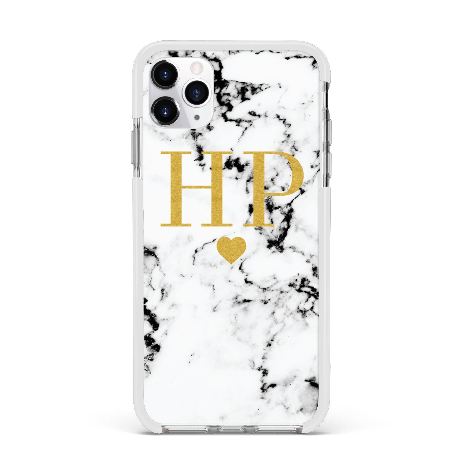Black White Marble Gold Monogram Apple iPhone 11 Pro Max in Silver with White Impact Case