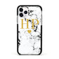 Black White Marble Gold Monogram Apple iPhone 11 Pro in Silver with Black Impact Case