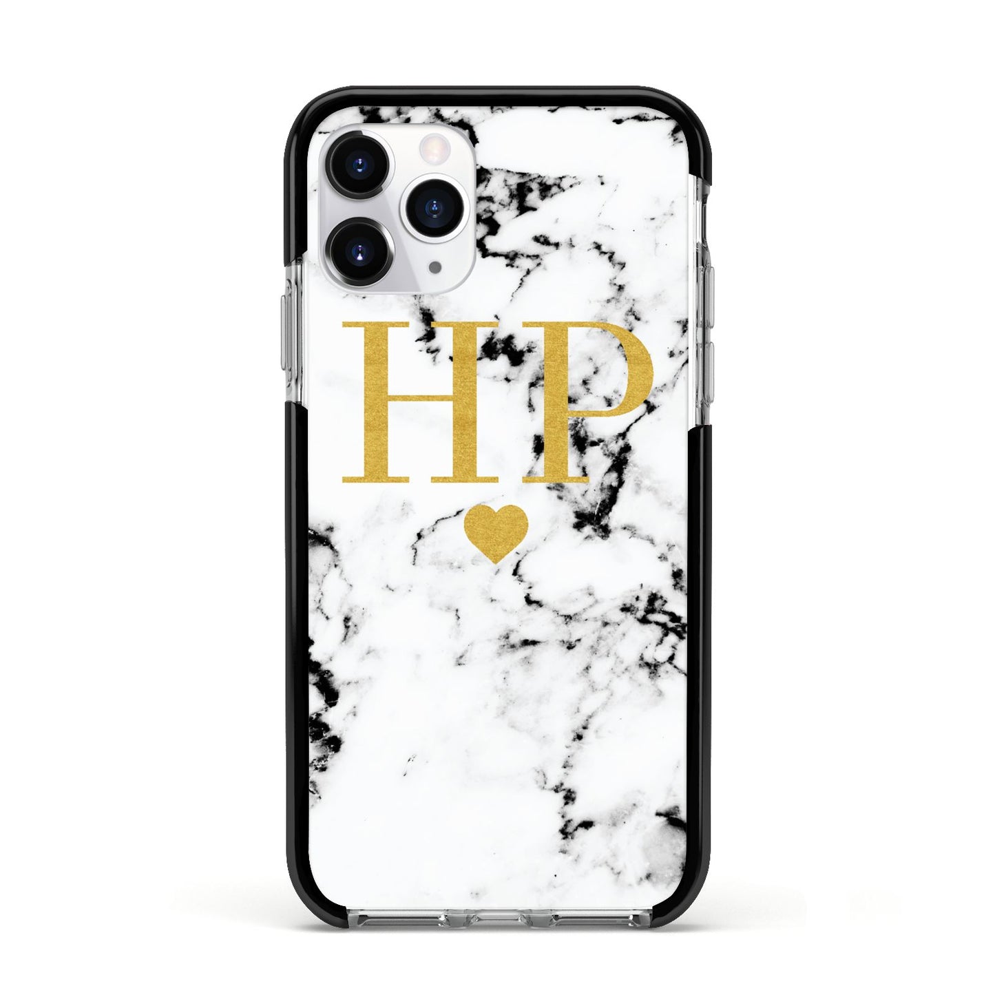 Black White Marble Gold Monogram Apple iPhone 11 Pro in Silver with Black Impact Case