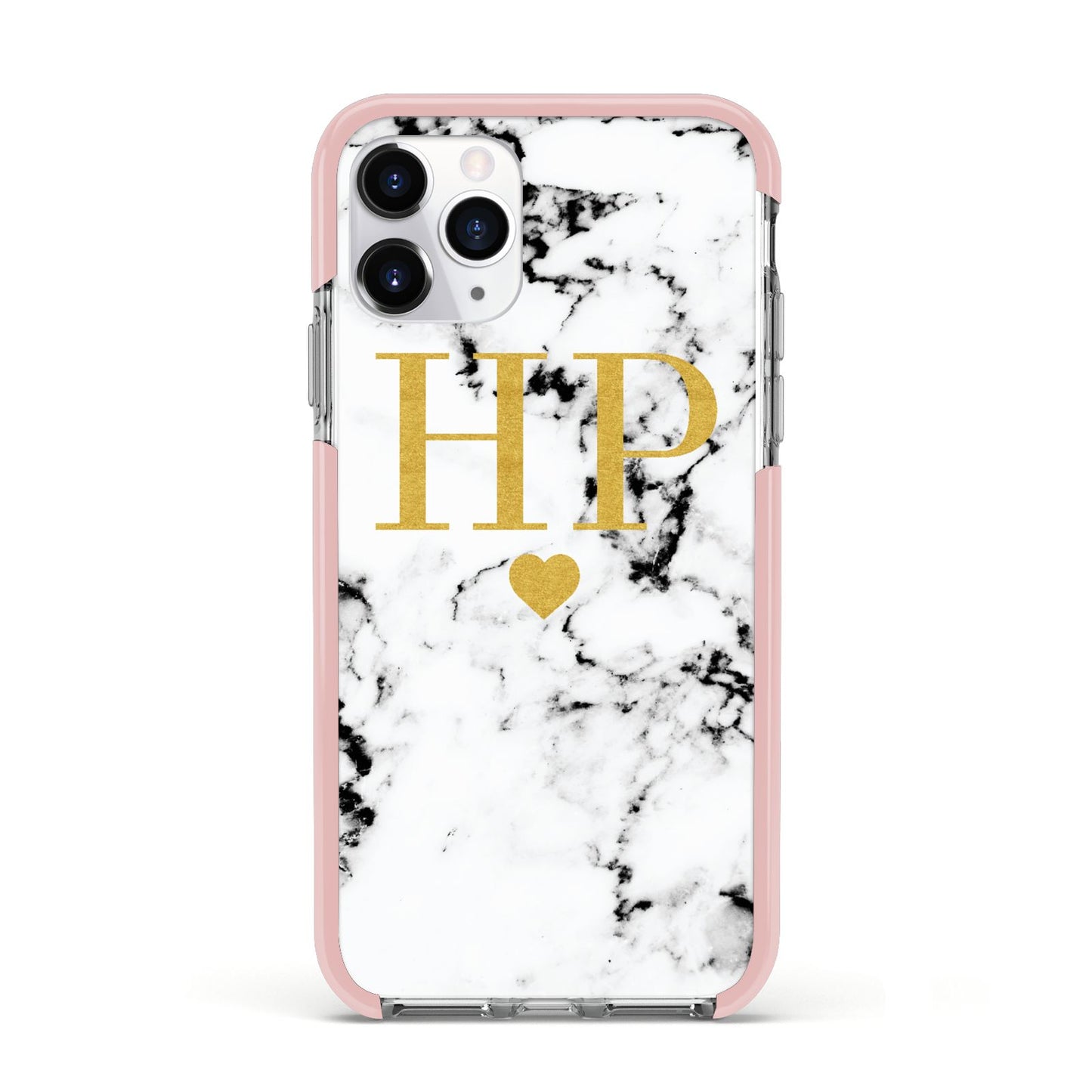 Black White Marble Gold Monogram Apple iPhone 11 Pro in Silver with Pink Impact Case