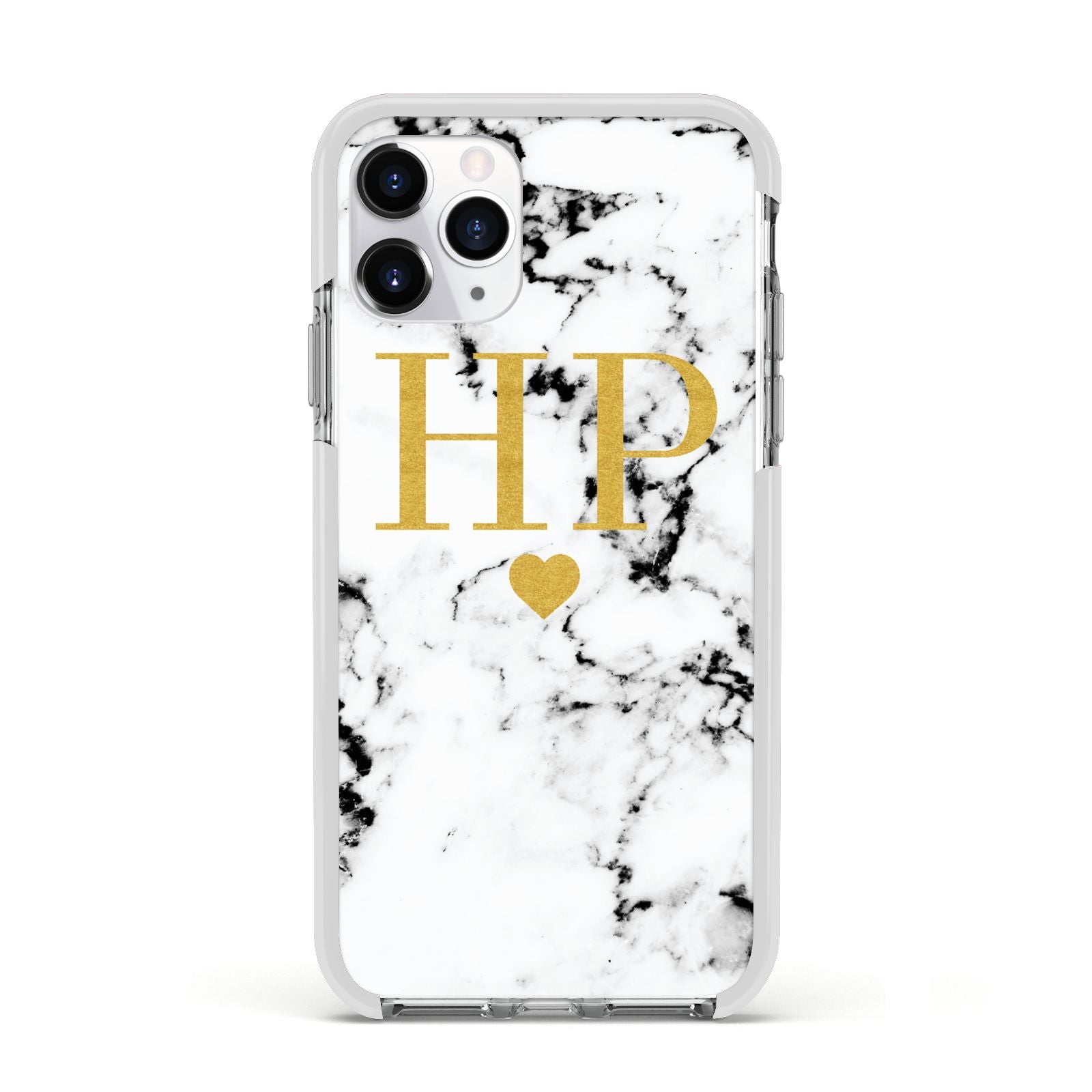 Black White Marble Gold Monogram Apple iPhone 11 Pro in Silver with White Impact Case