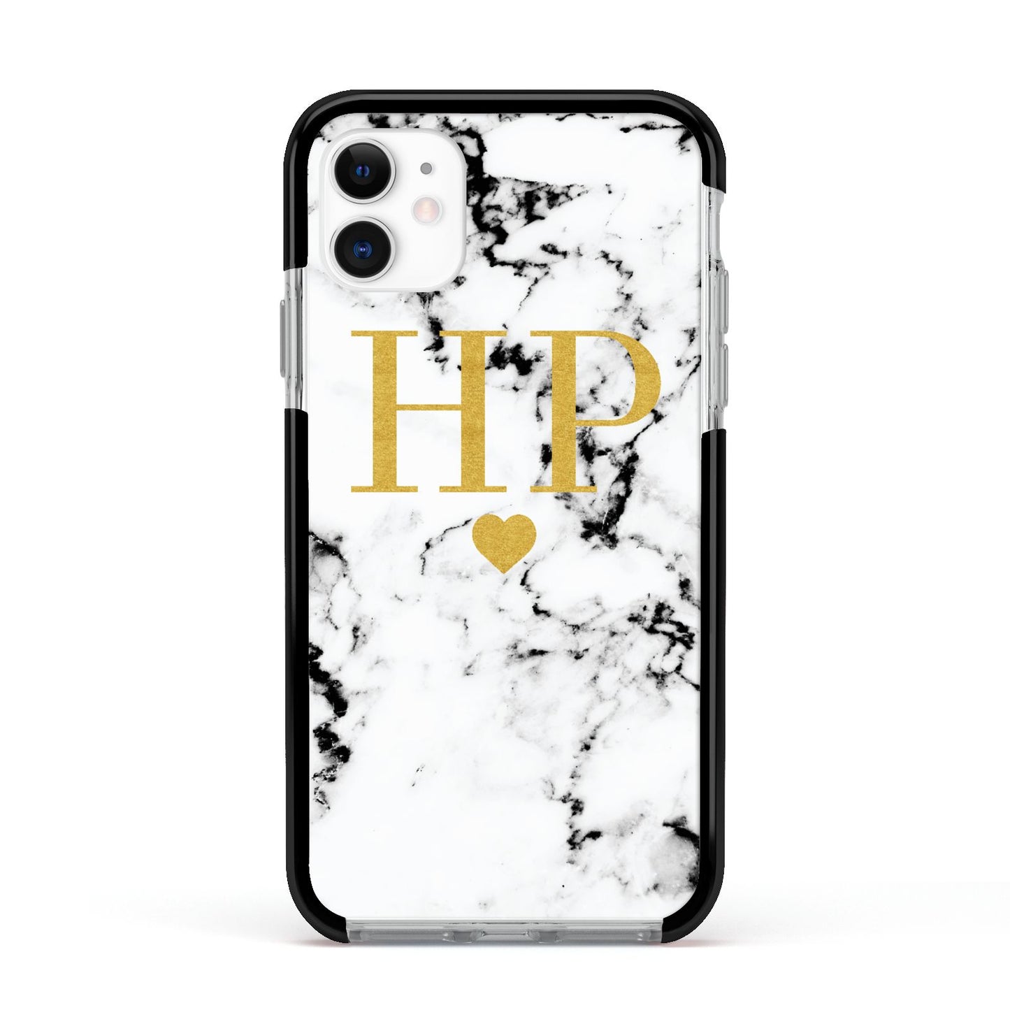 Black White Marble Gold Monogram Apple iPhone 11 in White with Black Impact Case