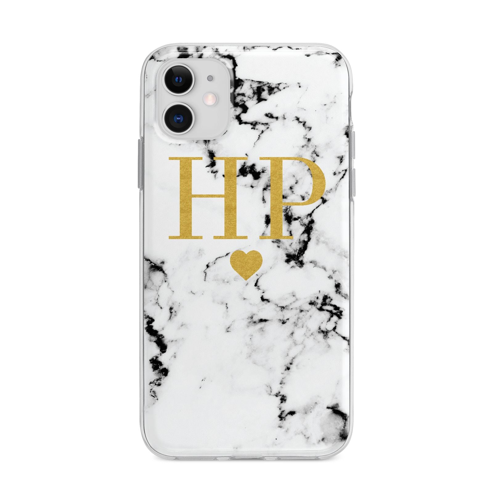 Black White Marble Gold Monogram Apple iPhone 11 in White with Bumper Case