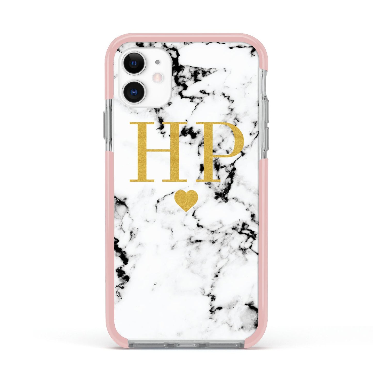 Black White Marble Gold Monogram Apple iPhone 11 in White with Pink Impact Case