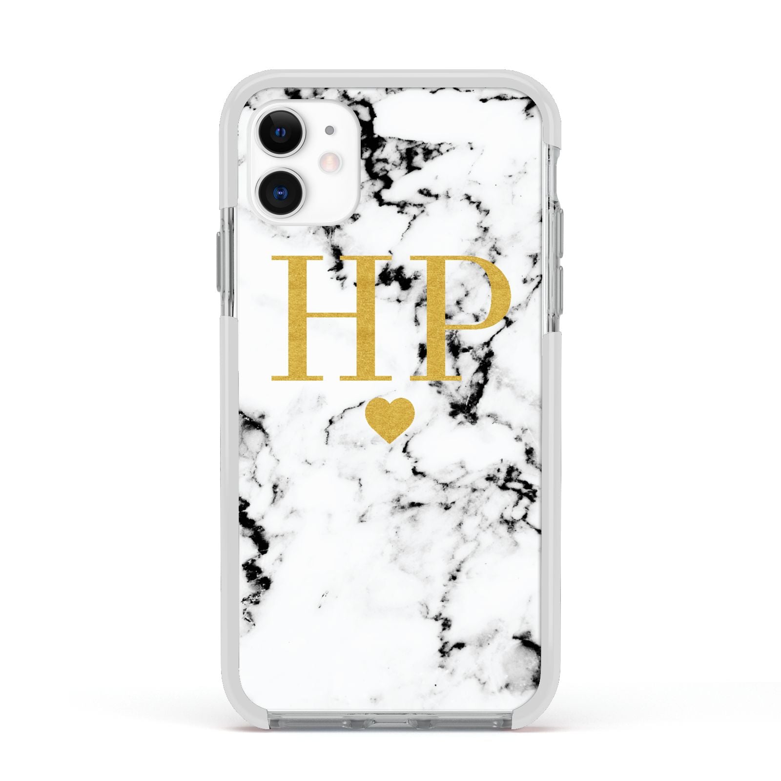 Black White Marble Gold Monogram Apple iPhone 11 in White with White Impact Case
