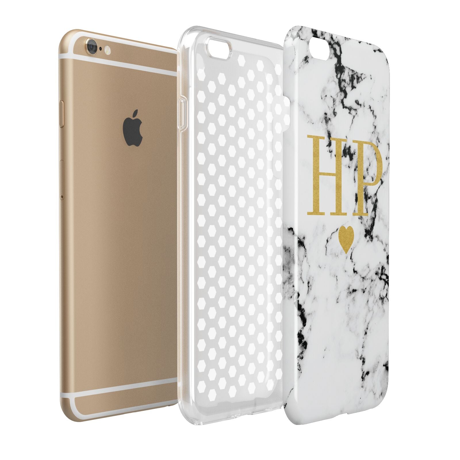Black White Marble Gold Monogram Apple iPhone 6 Plus 3D Tough Case Expand Detail Image