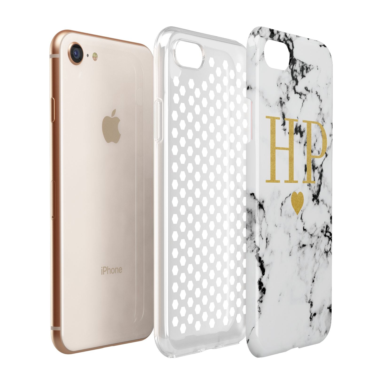 Black White Marble Gold Monogram Apple iPhone 7 8 3D Tough Case Expanded View