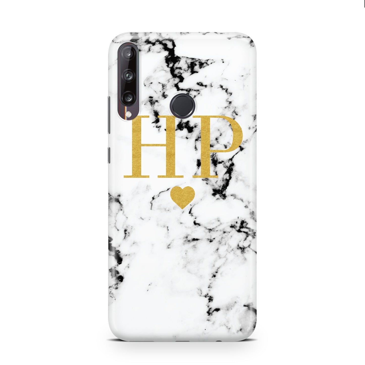 Black White Marble Gold Monogram Huawei P40 Lite E Phone Case