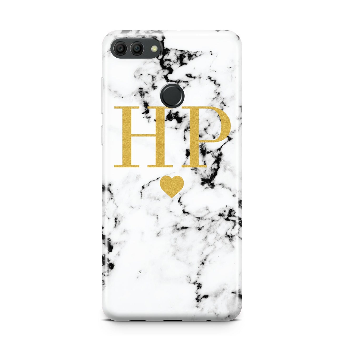 Black White Marble Gold Monogram Huawei Y9 2018