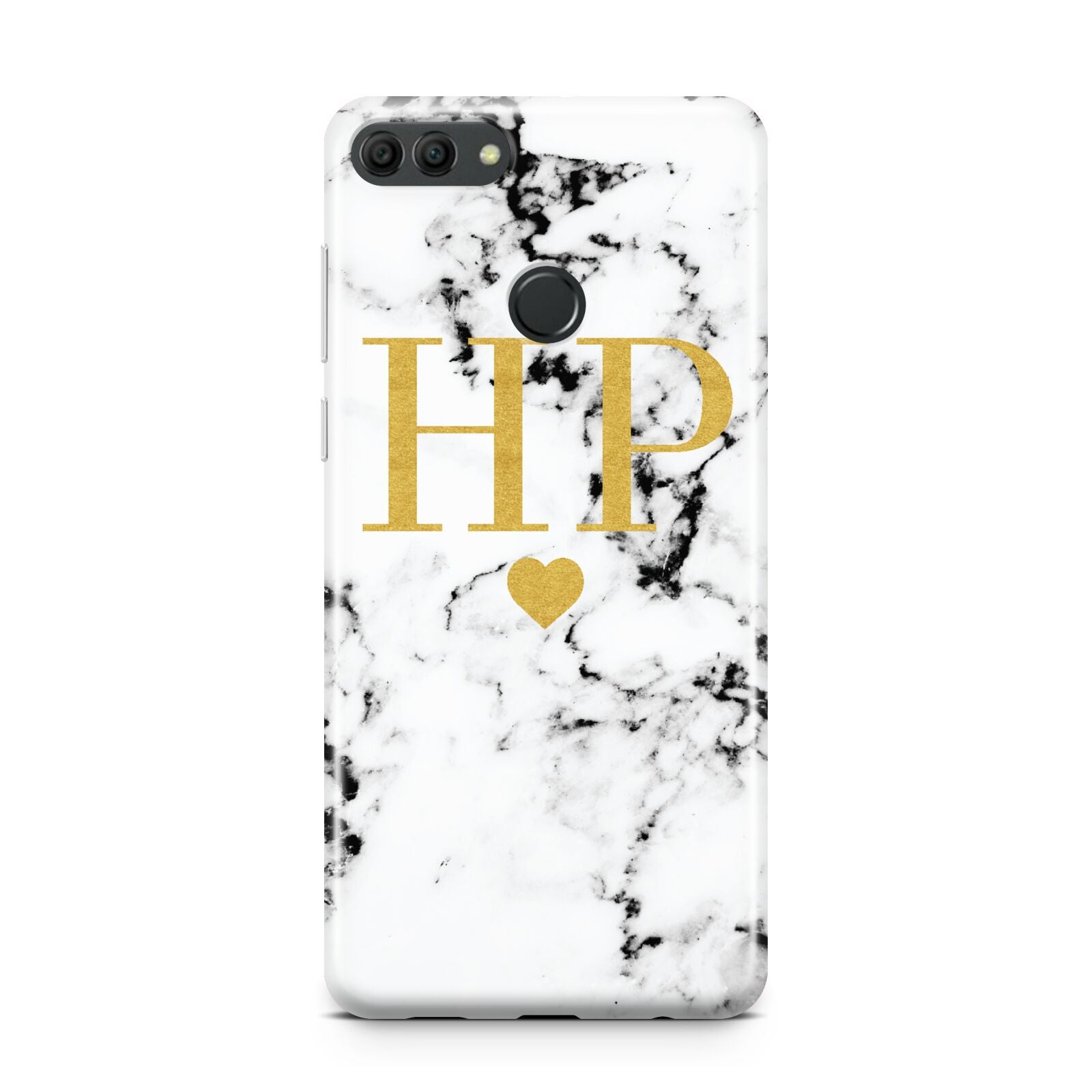 Black White Marble Gold Monogram Huawei Y9 2018