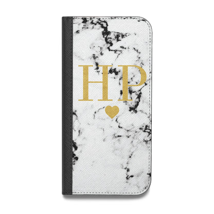 Black White Marble Gold Monogram Vegan Leather Flip Samsung Case