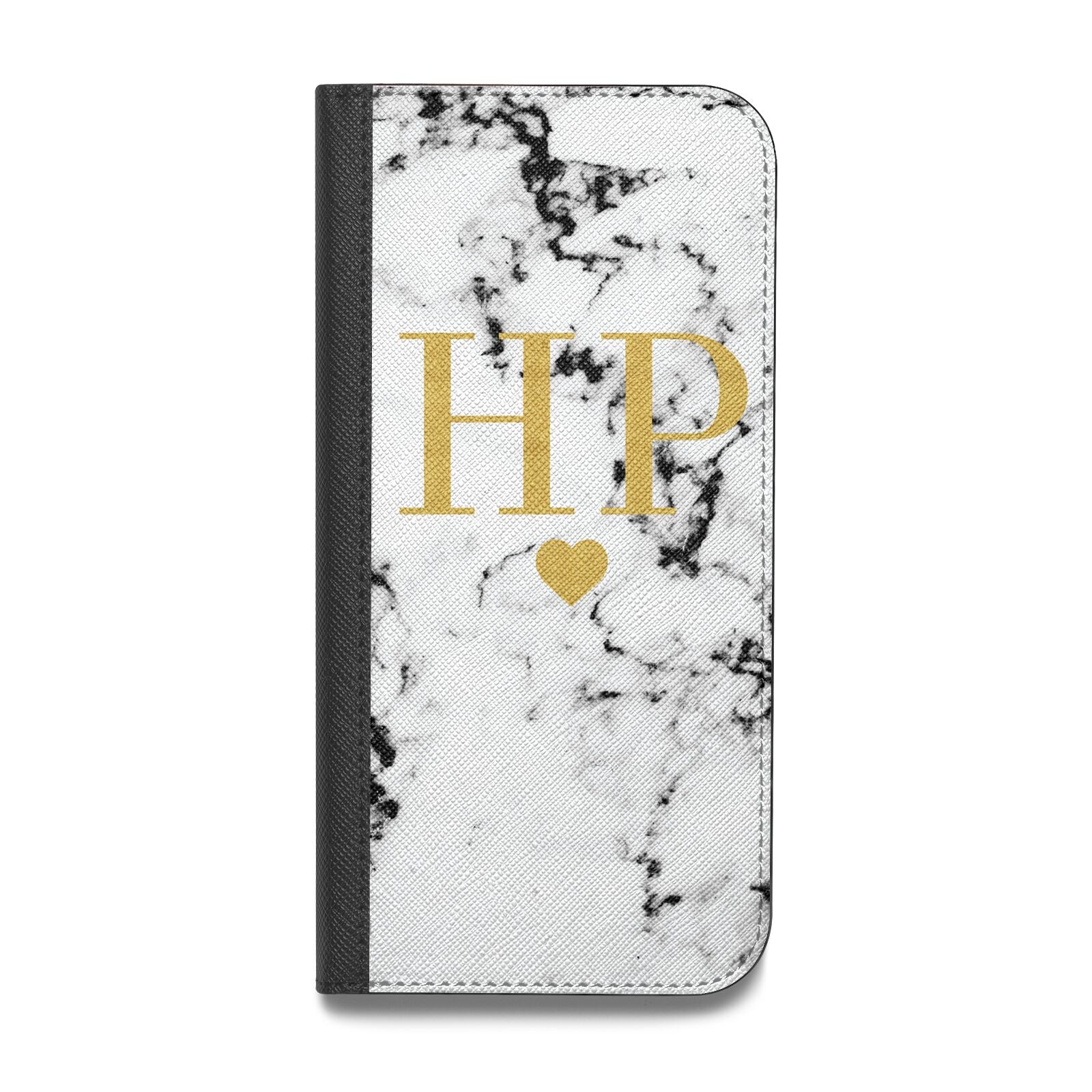 Black White Marble Gold Monogram Vegan Leather Flip iPhone Case