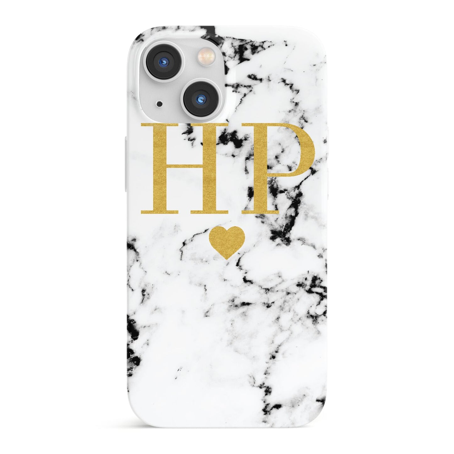 Black White Marble Gold Monogram iPhone 13 Mini Full Wrap 3D Snap Case