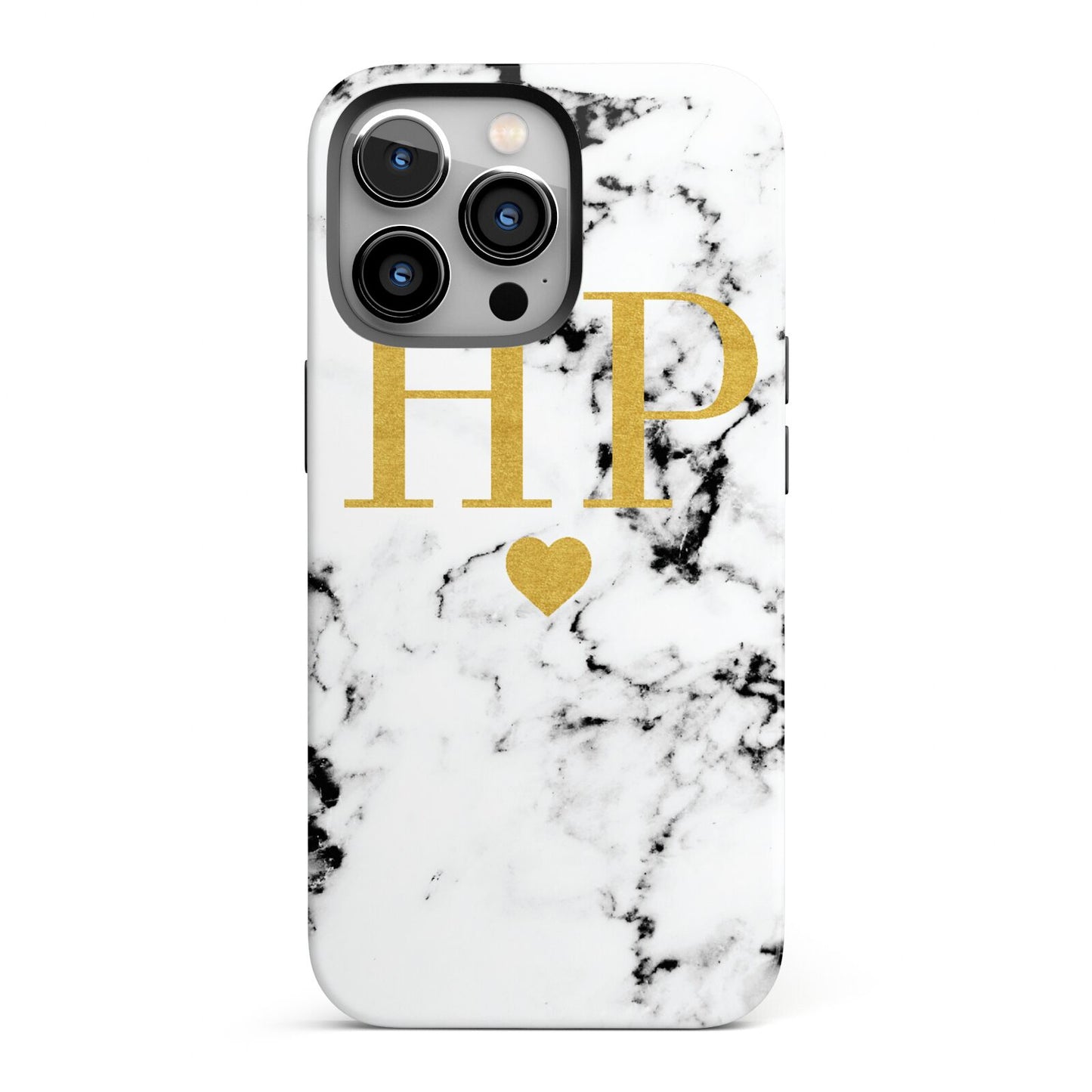 Black White Marble Gold Monogram iPhone 13 Pro Full Wrap 3D Tough Case