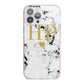 Black White Marble Gold Monogram iPhone 13 Pro Max TPU Impact Case with Pink Edges