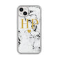 Black White Marble Gold Monogram iPhone 14 Plus Clear Tough Case Starlight