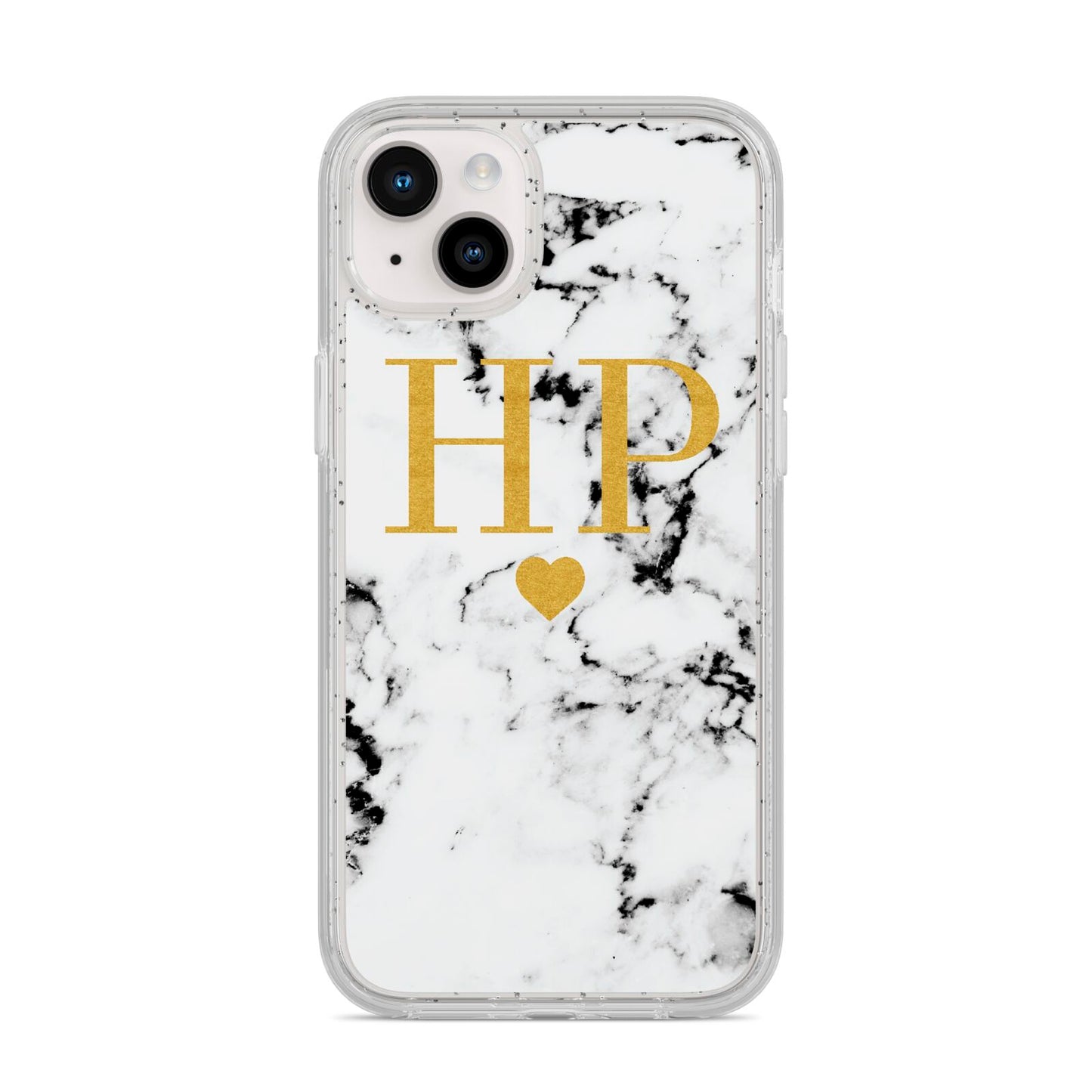 Black White Marble Gold Monogram iPhone 14 Plus Glitter Tough Case Starlight