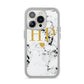 Black White Marble Gold Monogram iPhone 14 Pro Clear Tough Case Silver