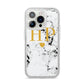 Black White Marble Gold Monogram iPhone 14 Pro Glitter Tough Case Silver