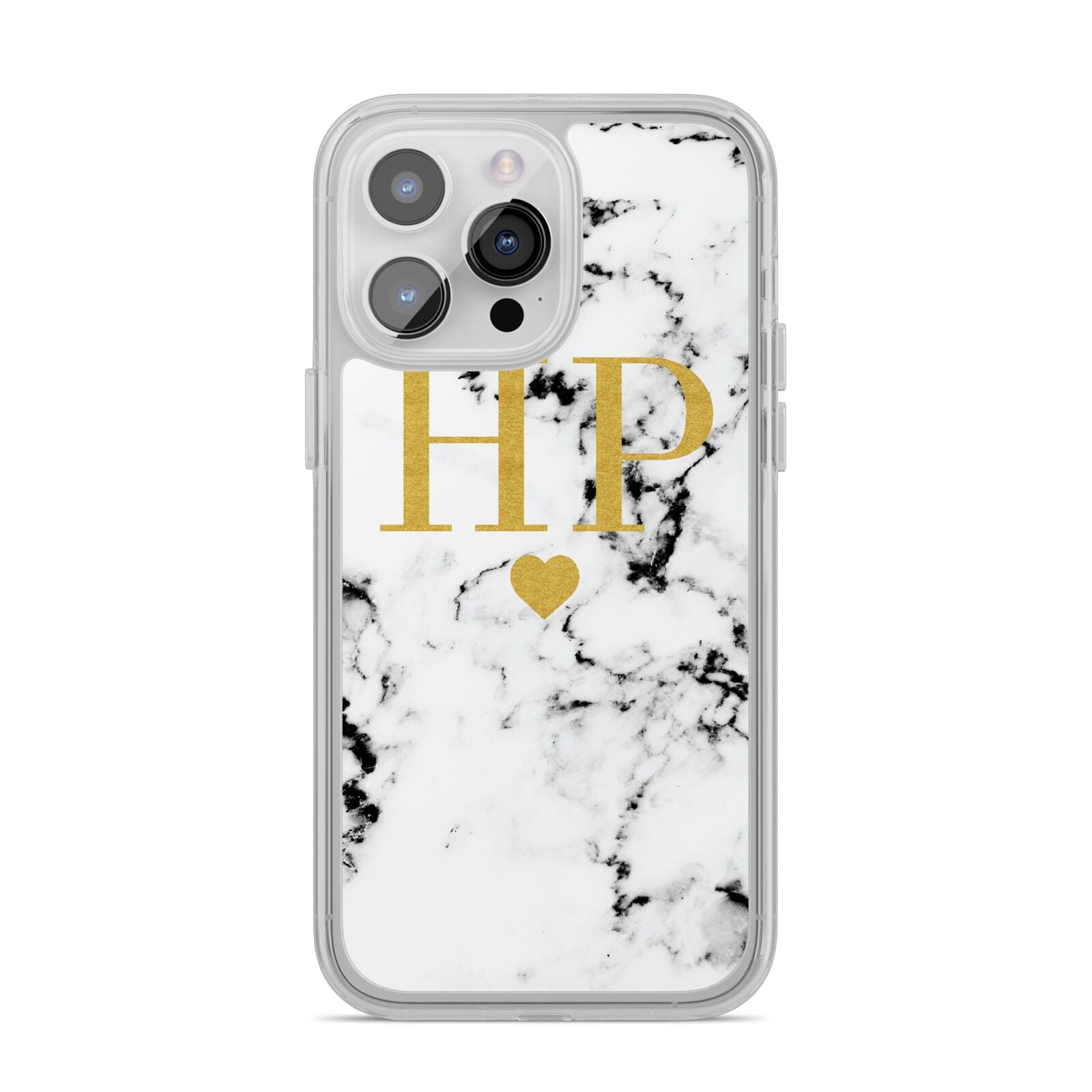 Black White Marble Gold Monogram iPhone 14 Pro Max Clear Tough Case Silver