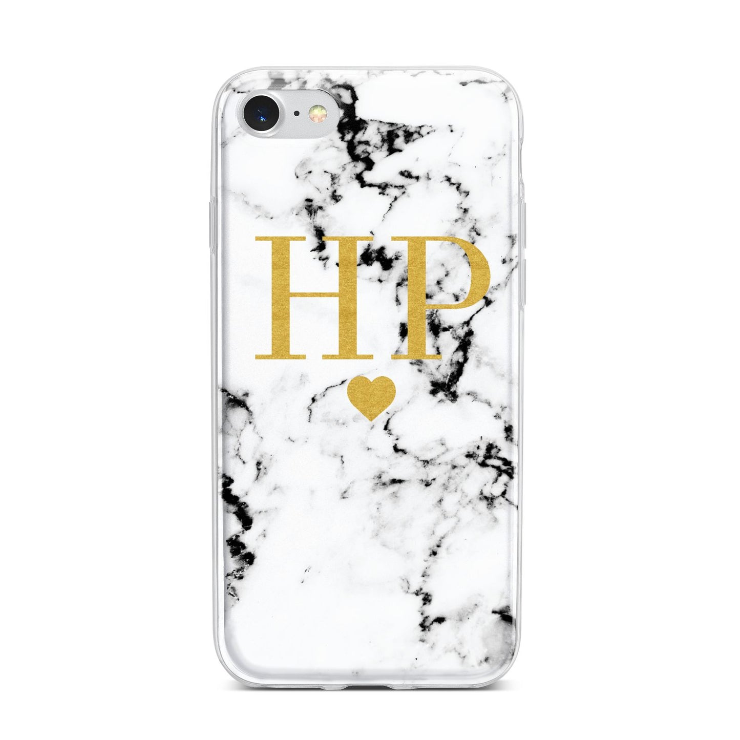 Black White Marble Gold Monogram iPhone 7 Bumper Case on Silver iPhone