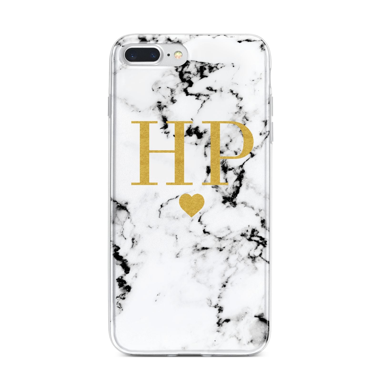 Black White Marble Gold Monogram iPhone 7 Plus Bumper Case on Silver iPhone