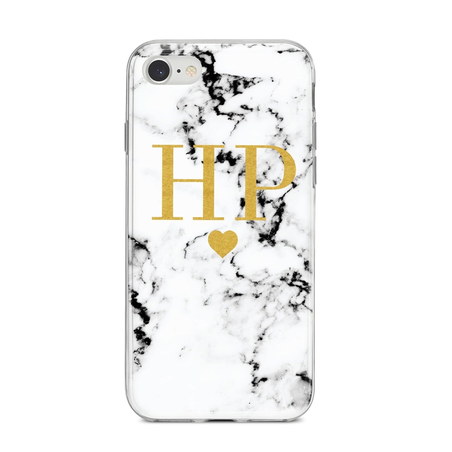 Black White Marble Gold Monogram iPhone 8 Bumper Case on Silver iPhone