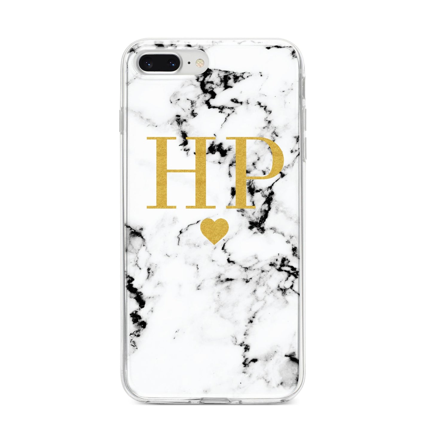 Black White Marble Gold Monogram iPhone 8 Plus Bumper Case on Silver iPhone