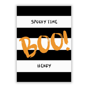 Schwarz-weiß gestreifte Boo-Grußkarte