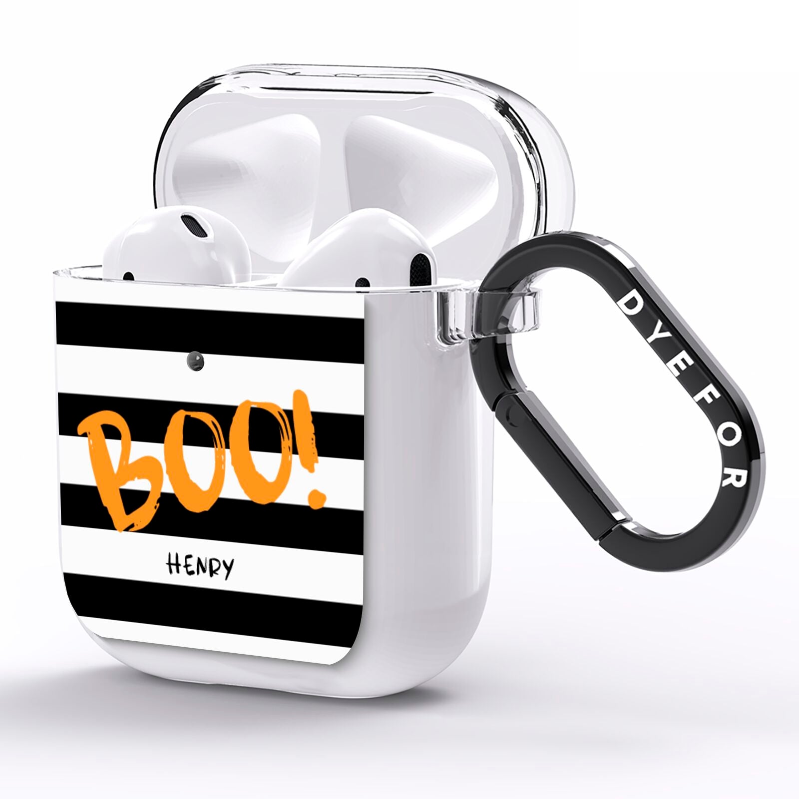 Black White Striped Boo AirPods Clear Case Side Image