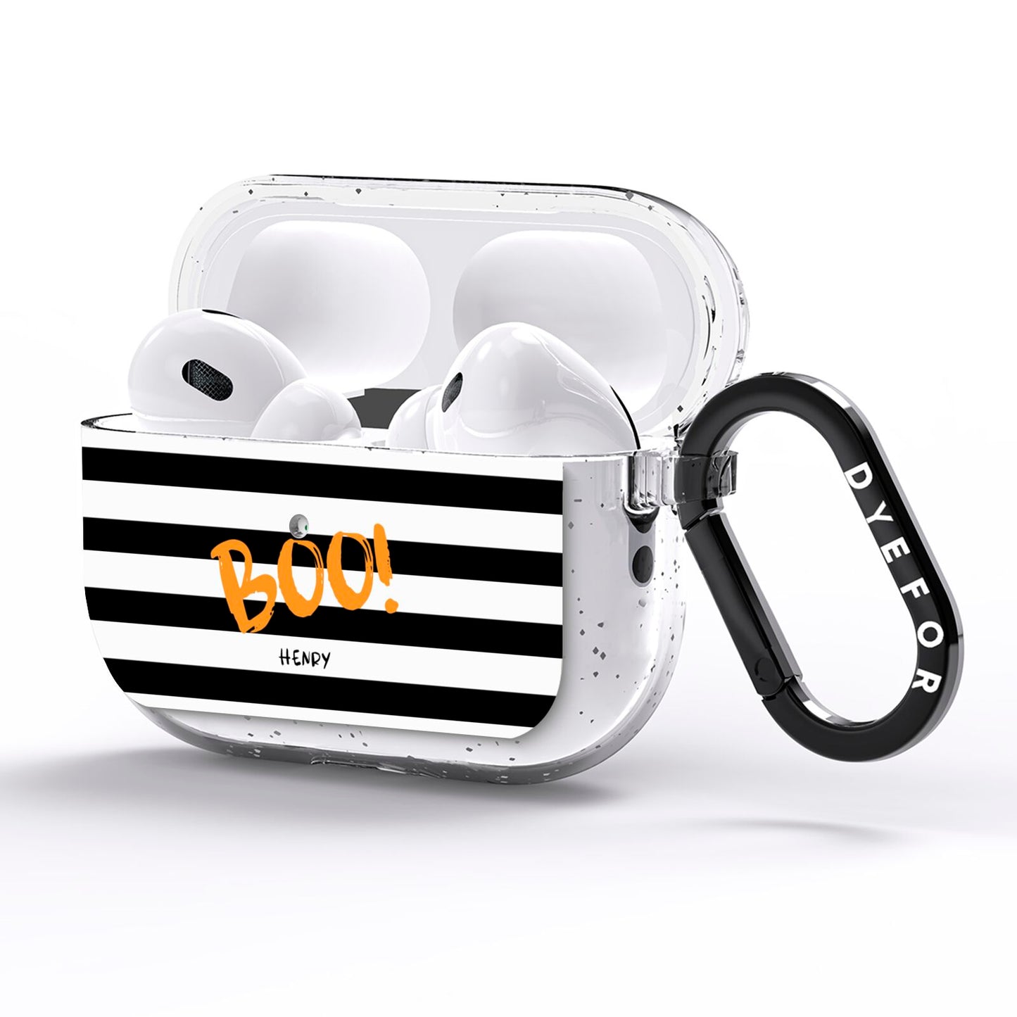 Black White Striped Boo AirPods Pro Glitter Case Side Image