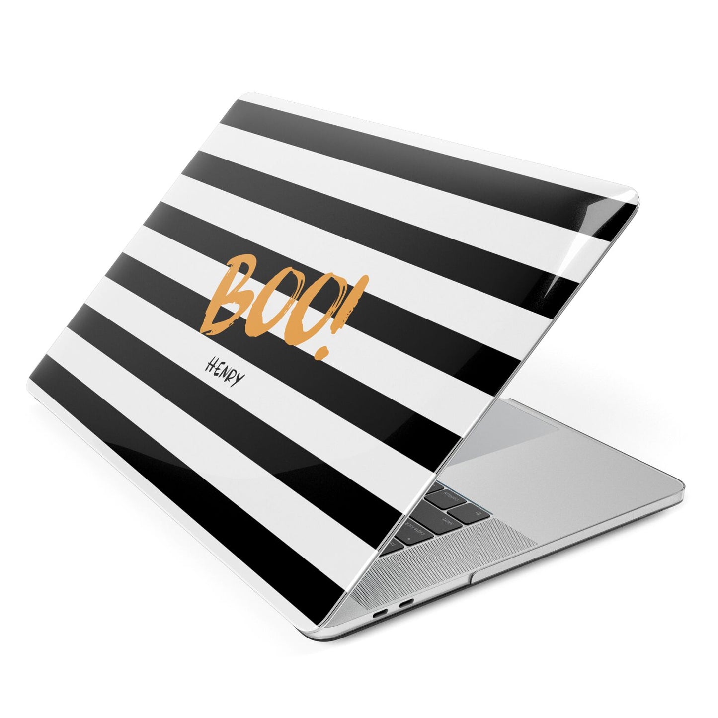 Black White Striped Boo Apple MacBook Case Side View