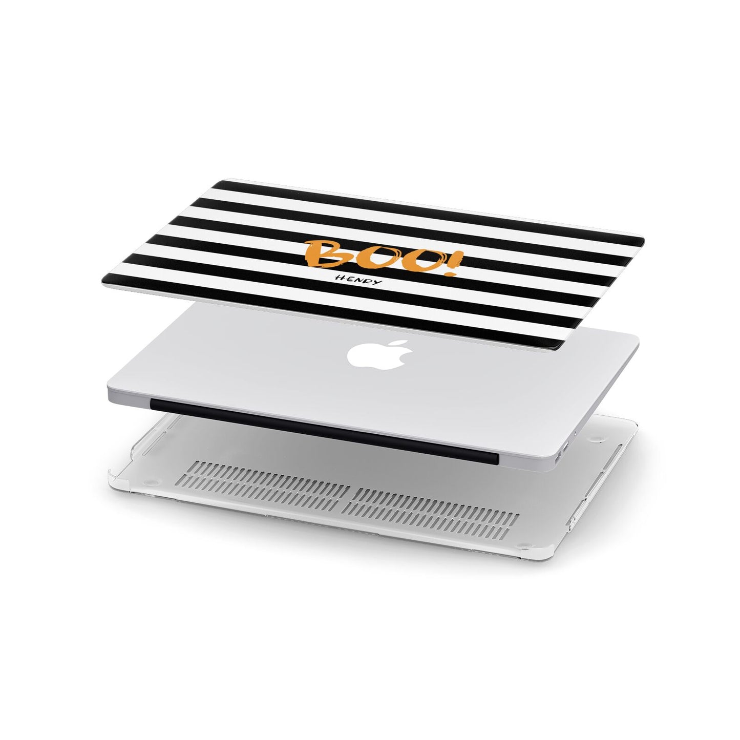 Black White Striped Boo Apple MacBook Case in Detail