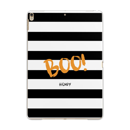 Black White Striped Boo Apple iPad Gold Case