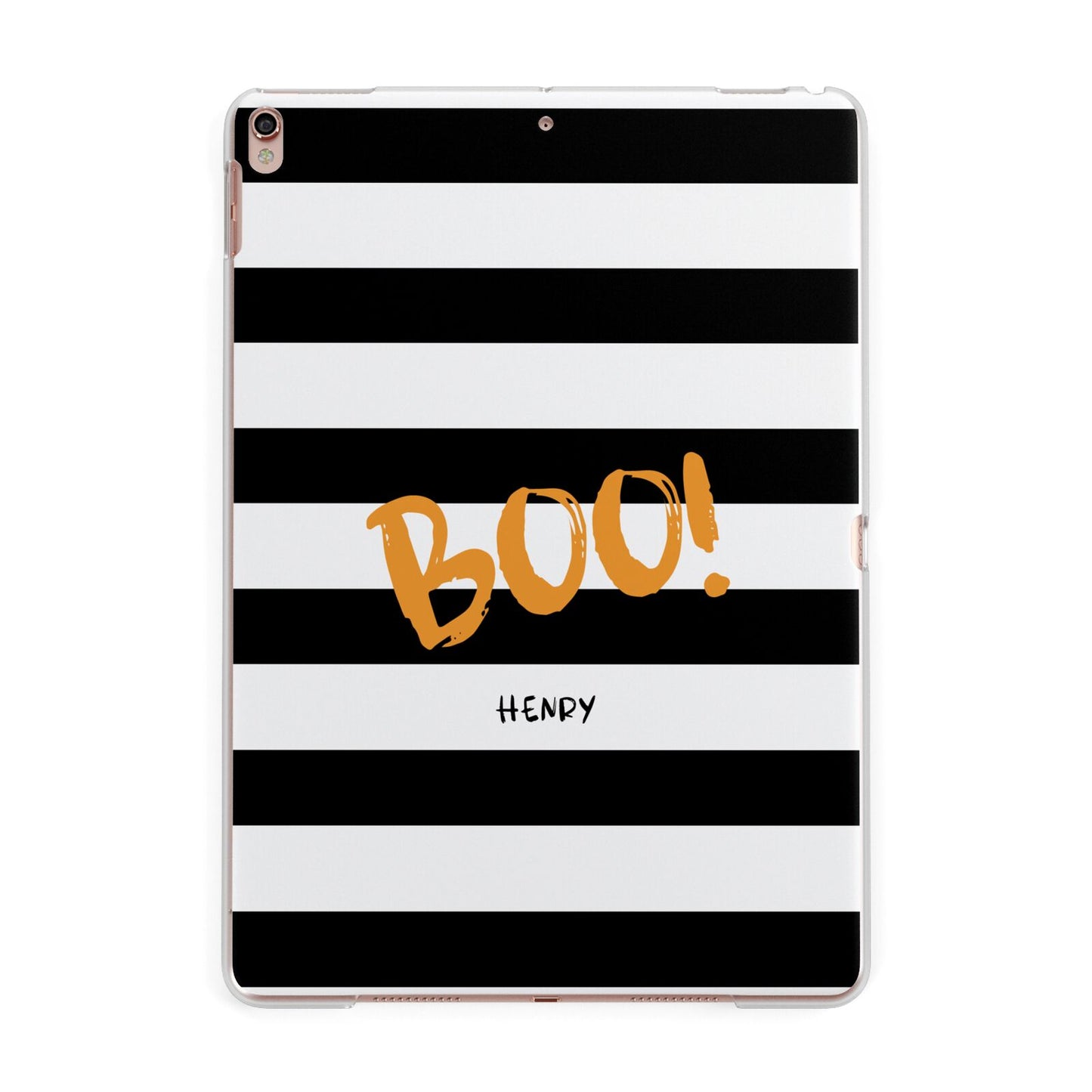 Black White Striped Boo Apple iPad Rose Gold Case