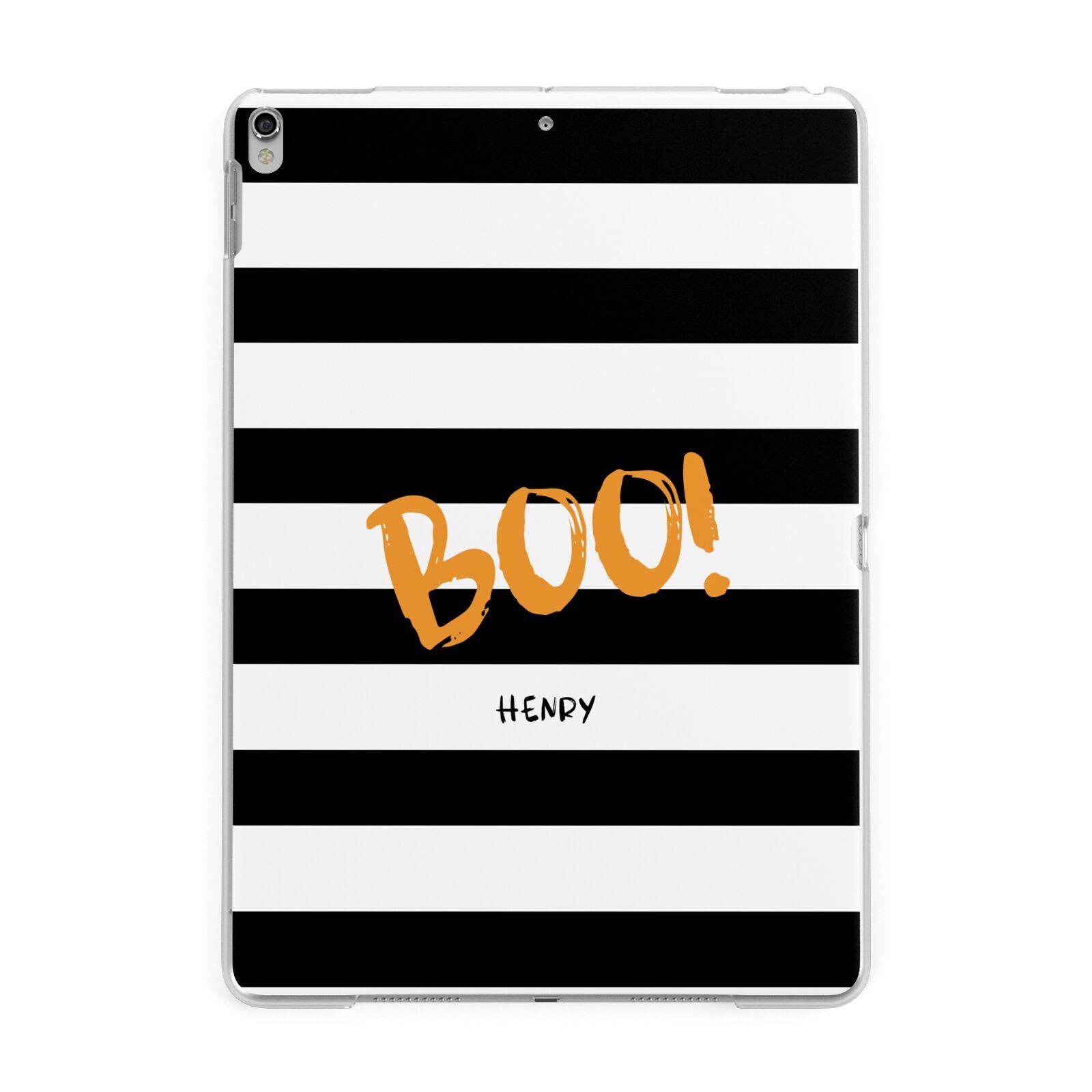 Black White Striped Boo Apple iPad Silver Case