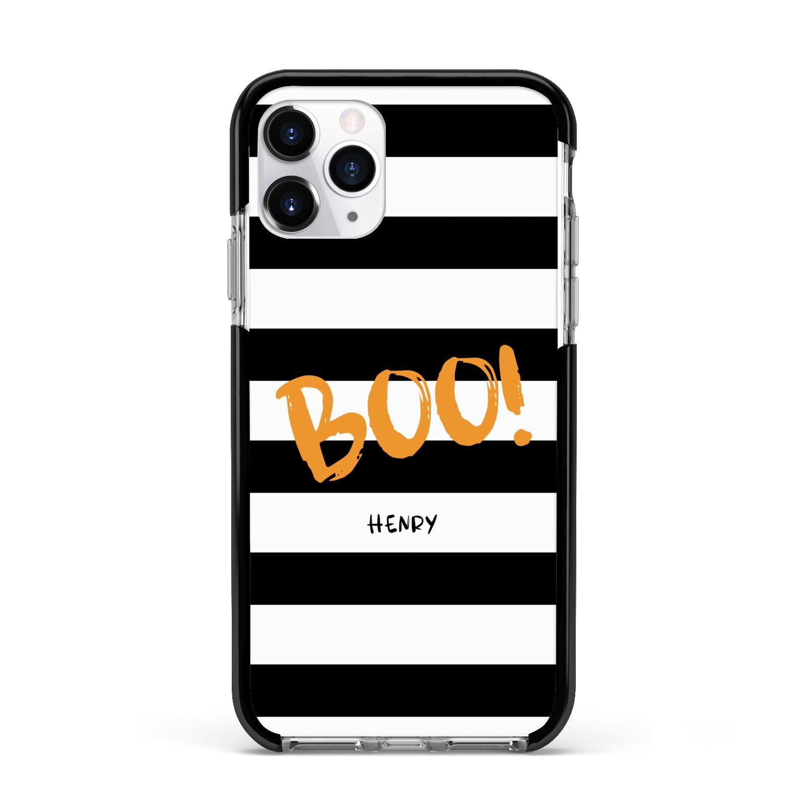 Black White Striped Boo Apple iPhone 11 Pro in Silver with Black Impact Case