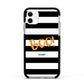 Black White Striped Boo Apple iPhone 11 in White with Black Impact Case