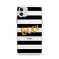 Black White Striped Boo Apple iPhone 11 in White with Bumper Case