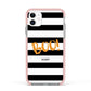 Black White Striped Boo Apple iPhone 11 in White with Pink Impact Case