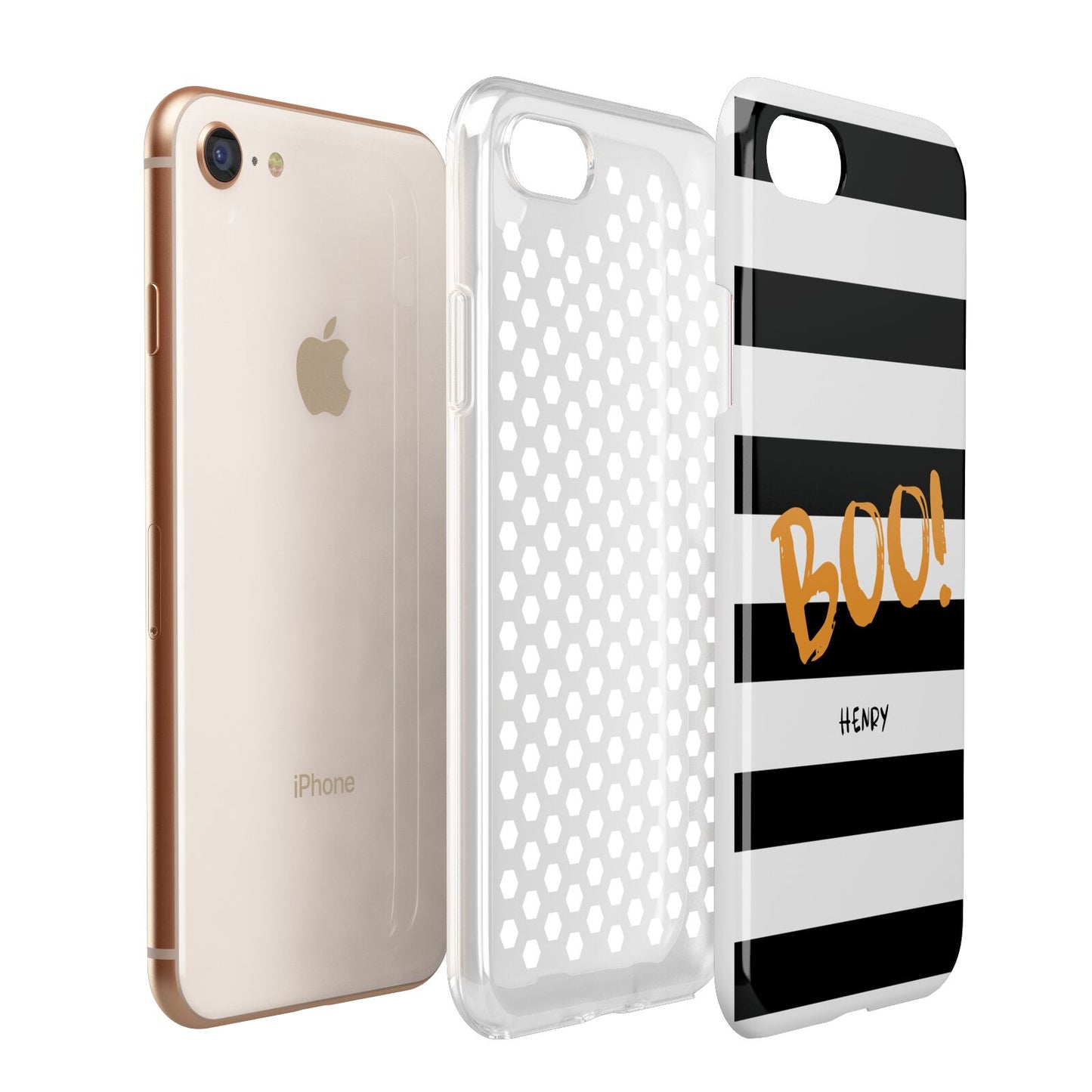 Black White Striped Boo Apple iPhone 7 8 3D Tough Case Expanded View