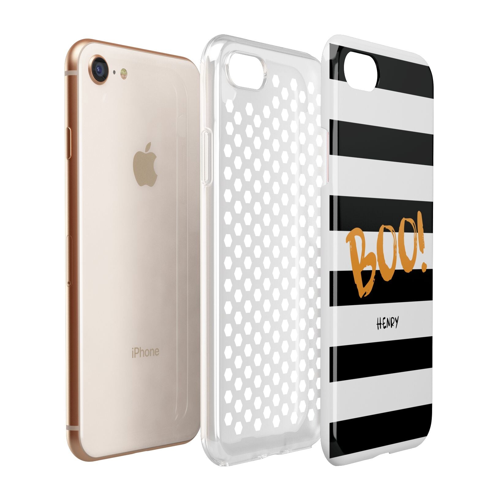 Black White Striped Boo Apple iPhone 7 8 3D Tough Case Expanded View