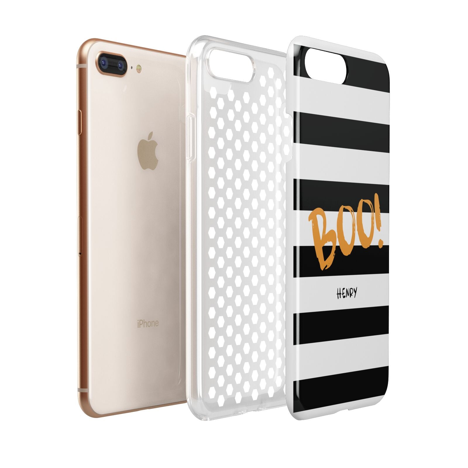 Black White Striped Boo Apple iPhone 7 8 Plus 3D Tough Case Expanded View