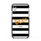 Black White Striped Boo Apple iPhone XR Impact Case Black Edge on Silver Phone