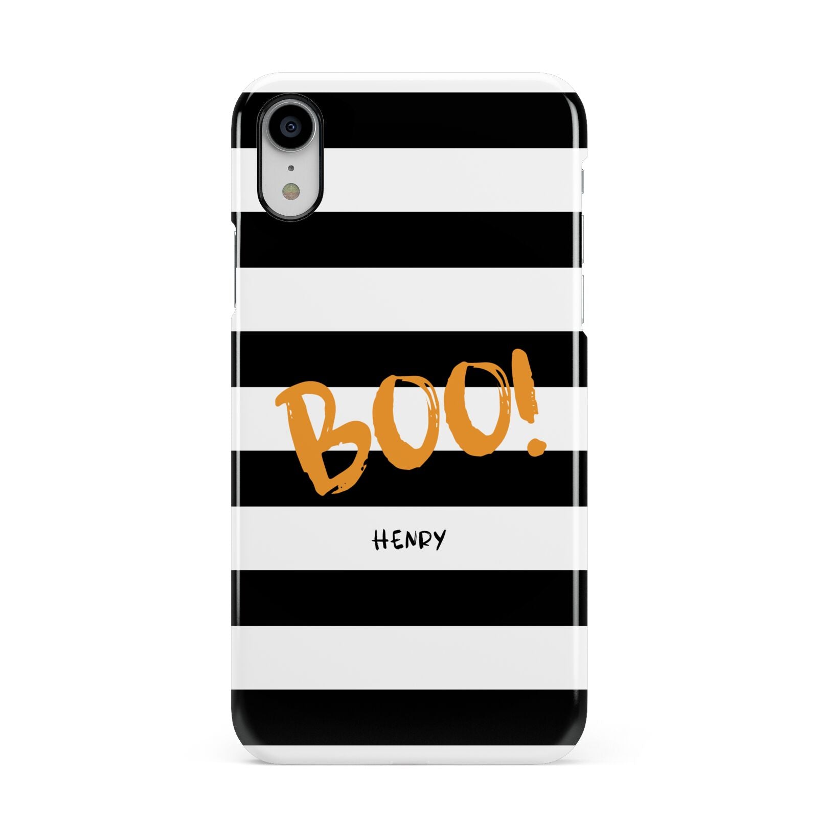 Black White Striped Boo Apple iPhone XR White 3D Snap Case