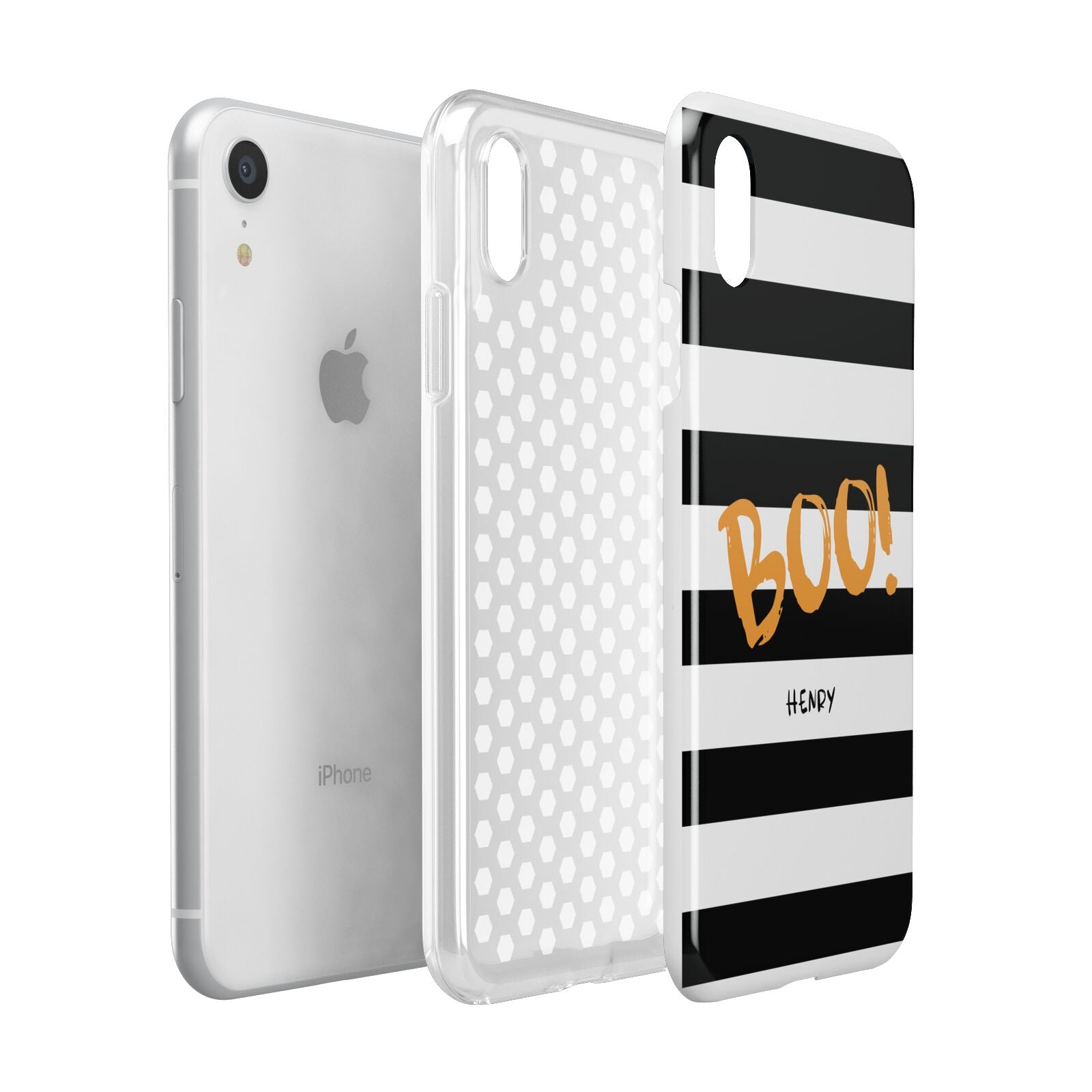 Black White Striped Boo Apple iPhone XR White 3D Tough Case Expanded view