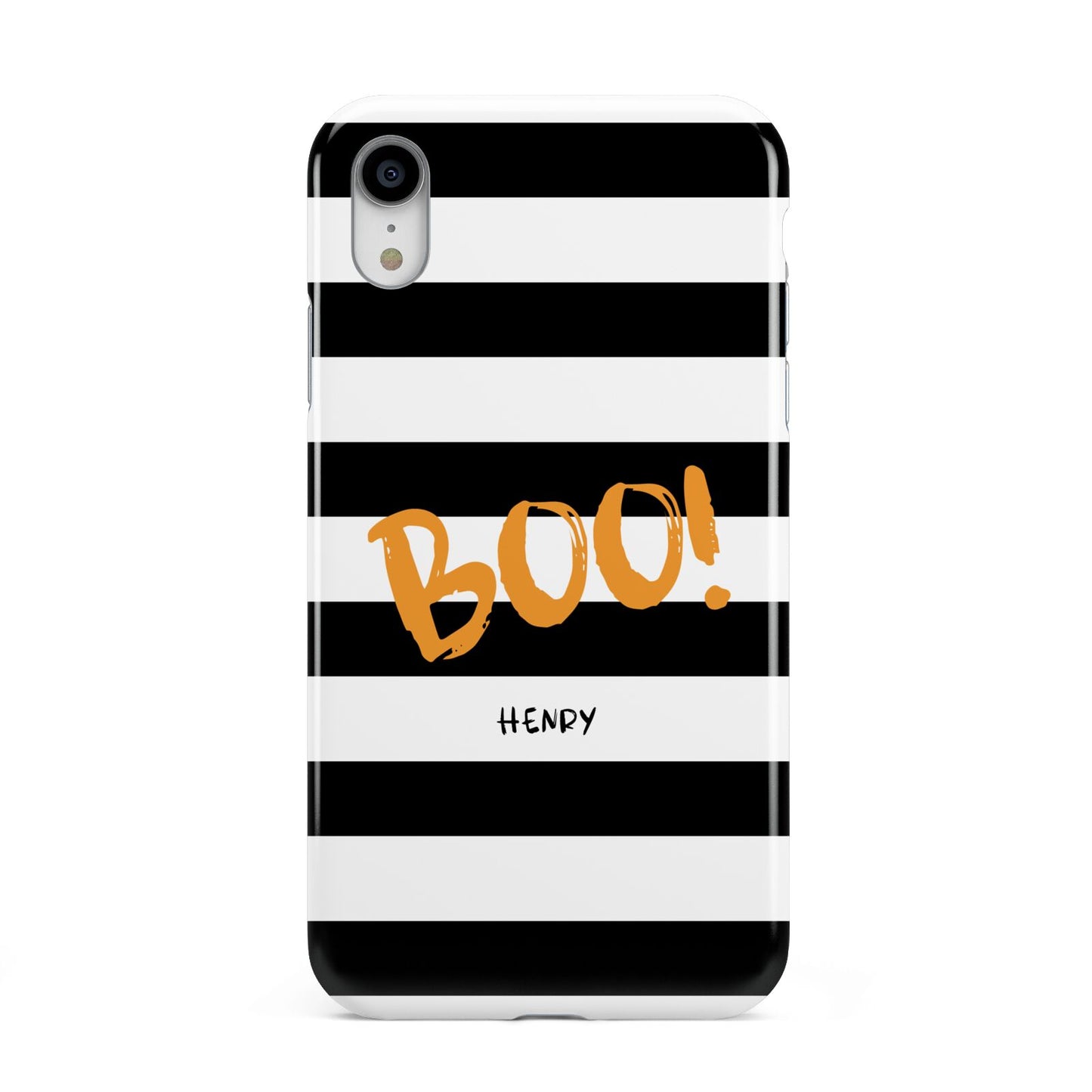 Black White Striped Boo Apple iPhone XR White 3D Tough Case