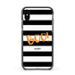 Black White Striped Boo Apple iPhone Xs Impact Case Black Edge on Black Phone