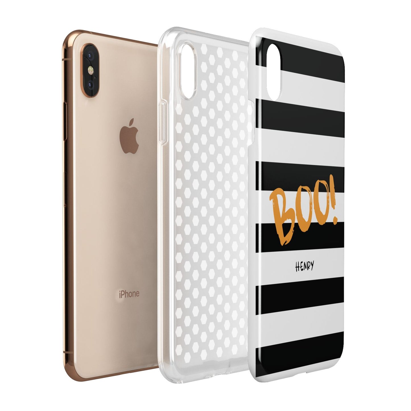 Black White Striped Boo Apple iPhone Xs Max 3D Tough Case Expanded View