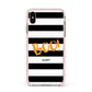 Black White Striped Boo Apple iPhone Xs Max Impact Case Pink Edge on Gold Phone